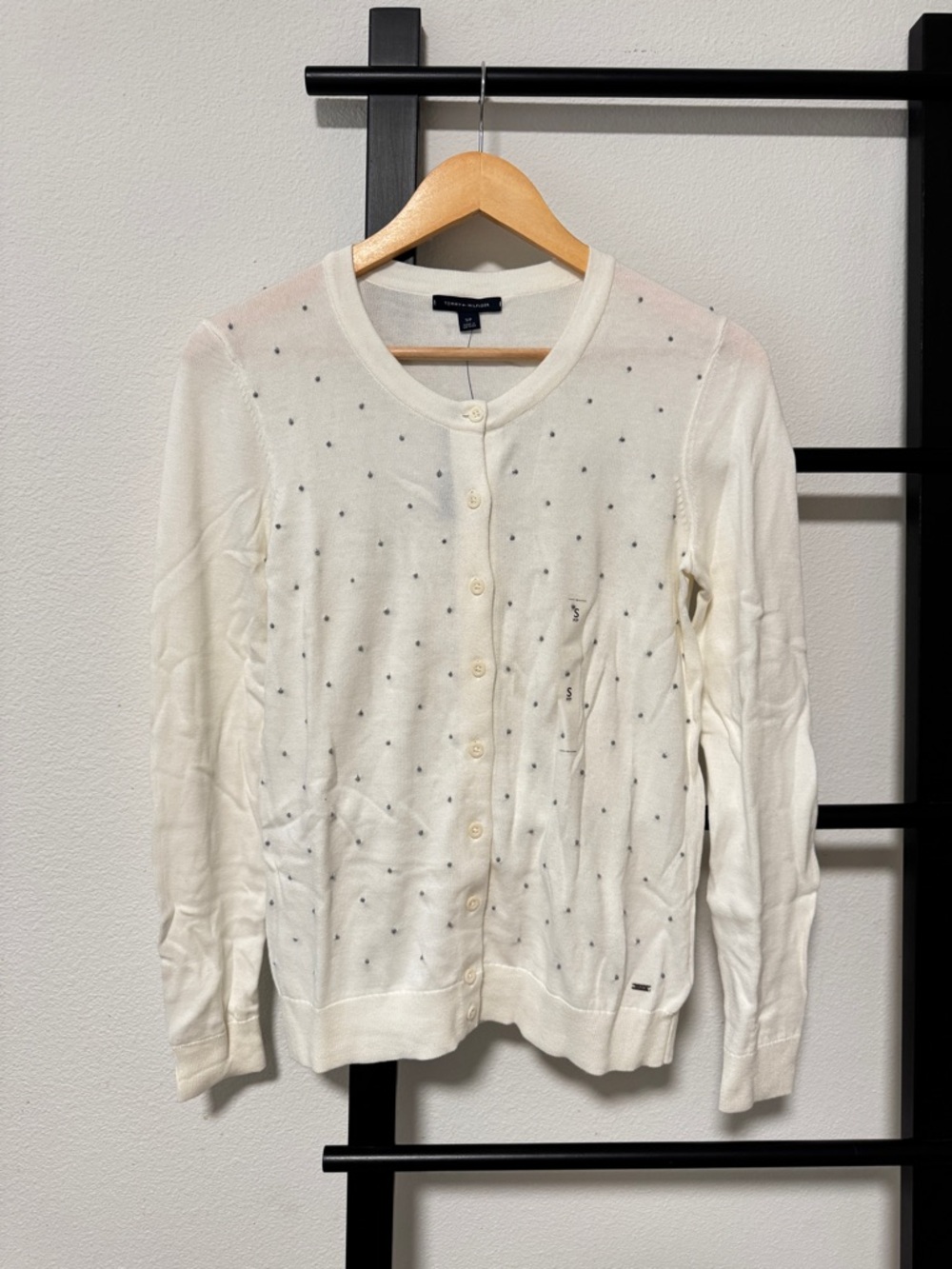 Tommy Hilfiger Women Ivory Cardigan with Grey Dot Detail